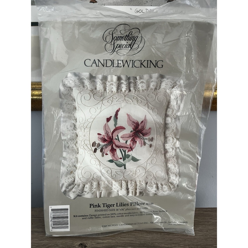 Something Special Candlewicking Kit Pink Tiger Lilies Pillow #80146 Candamar NIP